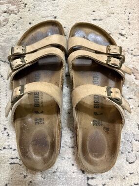 Birkenstock Tan Triple-Buckle Suede Sandals